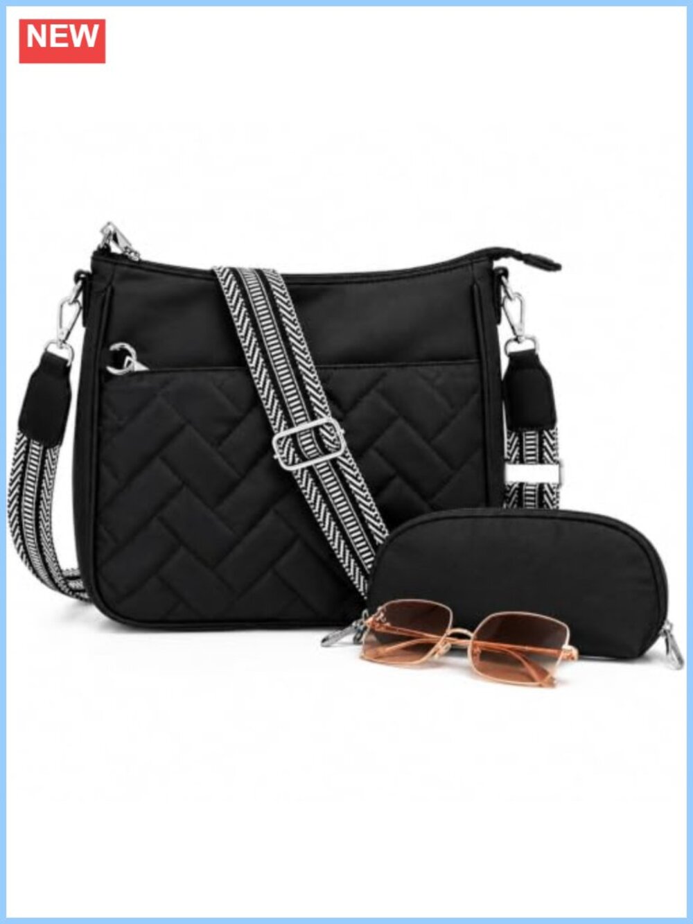 RFID Anti-Theft Quilted Nylon Crossbody Bag with Card Slots